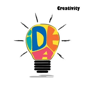 Light bulb sketch with concept of idea. Doodle hand drawn sign.Education and Stock Illustration