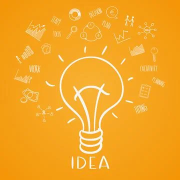 Light bulb sketch with concept of idea. Doodle hand drawn sign. vector Illust Stock Illustration