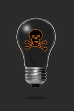 Light bulb with a skull and bones Stock Photos
