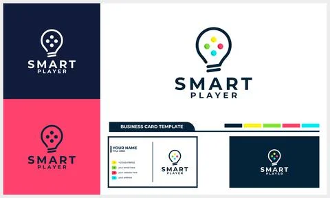 Light bulb with smart game icon logo concept and business card template Stock Illustration