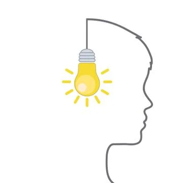 Light bulb with smiley face and profile outline made of wire as positive thin Stock-Illustration