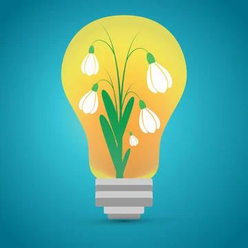 Light bulb with snowdrops Stock Illustration