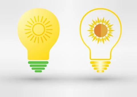 Light bulb with solar panels texture and sun. Vector Stock-Illustration