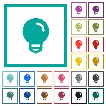 Light bulb solid flat color icons with quadrant frames 库存插图