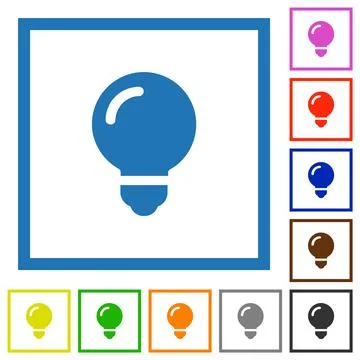 Light bulb solid flat framed icons Stock Illustration
