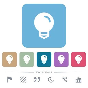 Light bulb solid flat icons on color rounded square backgrounds 库存插图