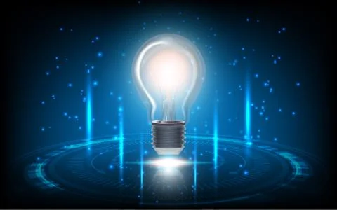 Light bulb on space technology abstract background creative idea concept Stock Illustration