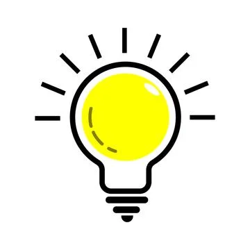 Light bulb with sparkle rays shine. Yellow Light bulb and check mark icon. .. Stock Illustration