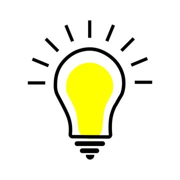Light bulb with sparkle rays shine. Yellow Light bulb and check mark icon. .. Stock Illustration