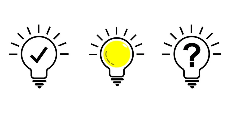 Light bulb with sparkle rays shine. Yellow Light bulb and check mark icon. .. Stock Illustration