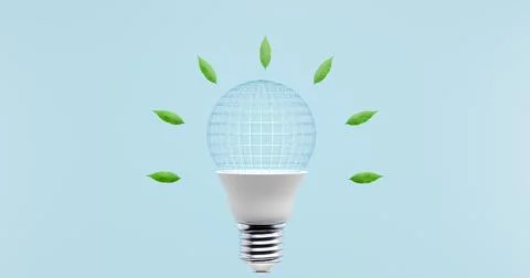 Light bulb sphere planet with leaves on a blue background. 스톡 일러스트
