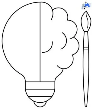 Light bulb split with brain outline on right side, paintbrush beside it. Idea Stock Illustration