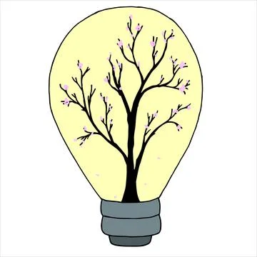 Light bulb with spring season inside isolated and curve line texture on backg Stock Illustration