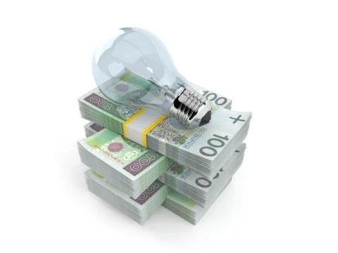 Light bulb on stack of money Stock Illustration
