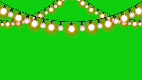 Light Bulb String Animation Green Background Christmas  New Year Light Anima Stock Footage 166624701