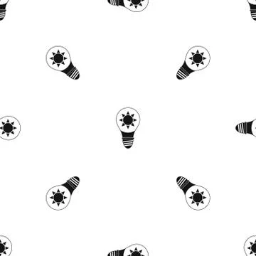 Light bulb with sun inside pattern seamless black Stock Illustration