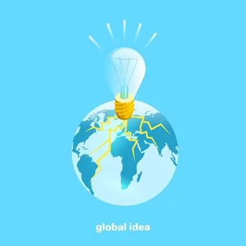 A light bulb on the surface of the globe and electric discharges diverging in Stock Illustration