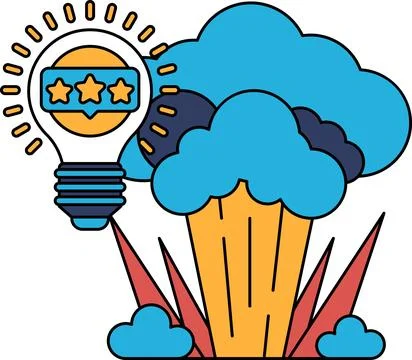 A light bulb is surrounded by three stars and is above a cloud 스톡 일러스트