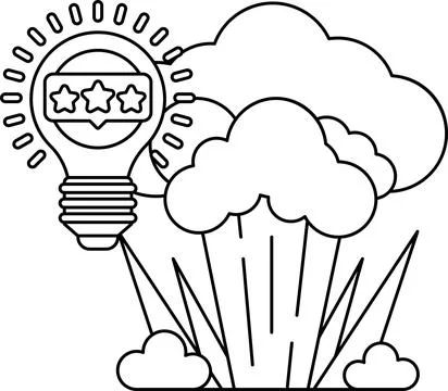A light bulb is surrounded by three stars and is above a cloud 스톡 일러스트