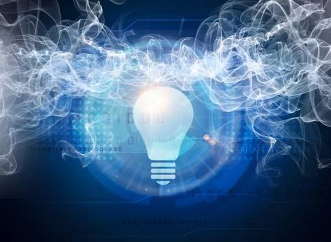 Light bulb symbol on dark blue futuristic background 스톡 일러스트