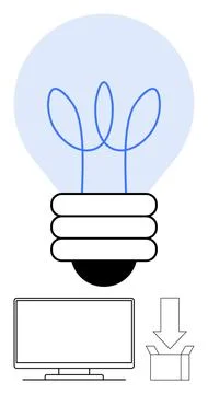 Light bulb symbolizing an idea connected with a computer monitor and a downlo 스톡 일러스트