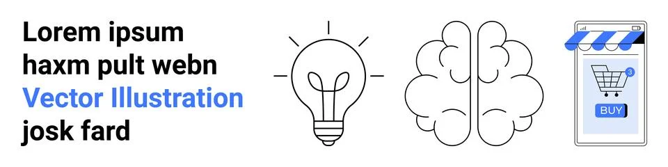Light bulb symbolizing ideas, brain representing intellect, smartphone with a Illustrazione stock