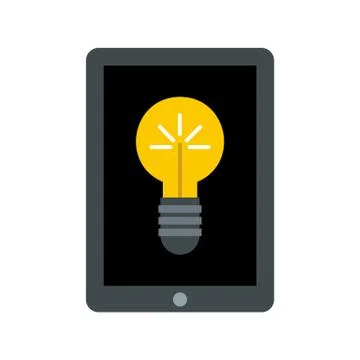 Light bulb on tablet computer screen icon Illustrazione stock