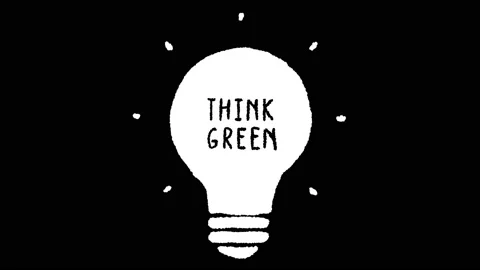 Light bulb with think green writing, animation for ideas and eco-sustainable Stock Footage 154201135
