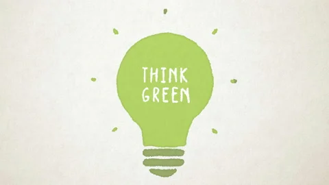Light bulb with think green writing, animation for ideas and eco-sustainable Stock Footage 154289968