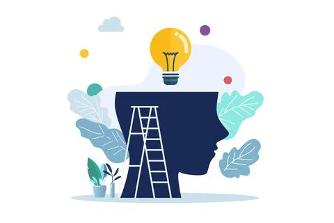 Light bulb of thoughts in the human head Stock Illustration