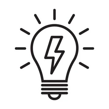 Light bulb with thunder icon, idea symbol. Stock Illustration
