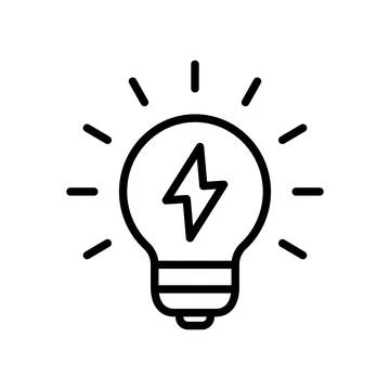 Light bulb with thunder icon, idea symbol. Stock Illustration