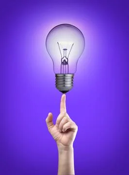 Light bulb on tip of finger Stock Illustration