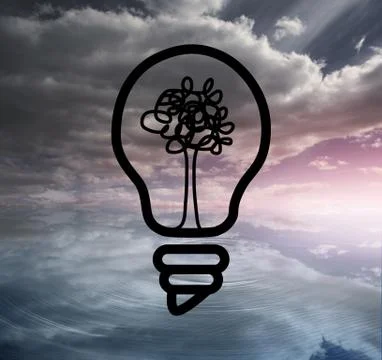 Light bulb with tree over sky Stock Illustration