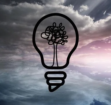 Light bulb with tree over sky Illustrazione stock