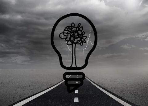 Light bulb with tree over street Ilustração Stock