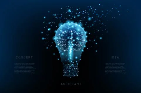 Light bulb of triangles and luminous brain and points. Background of beautifu Stock Illustration