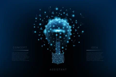 Light bulb of triangles and luminous points. Background of beautiful dark blu Stock Illustration