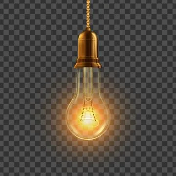 Light Bulb Vector. Hanging Decorative Light Bulb Symbol. Luxury Style. 3D Stock Illustration