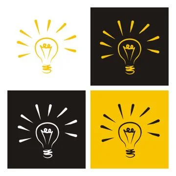 Light bulb vector icon - hand drawn doodle set isolated on white Stock Illustration