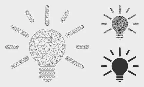 Light Bulb Vector Mesh 2D Model and Triangle Mosaic Icon Illustrazione stock