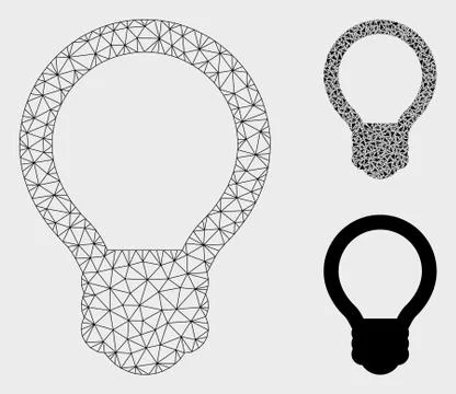 Light Bulb Vector Mesh 2D Model and Triangle Mosaic Icon Illustrazione stock