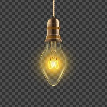 Light Bulb Vector. Power Object Light Bulb. Antique Cable. 3D Realistic Illustrazione stock