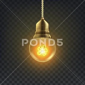 Light Bulb Vector. Retro Loft Light Bulb Symbol. Graphic Decor. 3D Realistic Stock Illustration