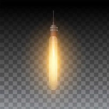 Light bulb warm light glowing, ceiling lamp switch on, vector realistic hanging Stock Illustration