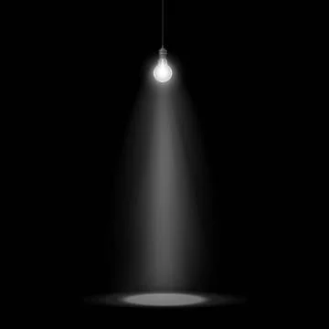 Light bulb warm light glowing, ceiling lamp switch on, hanging lightbulb round Stock Illustration