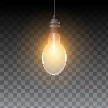Light bulb warm light glowing, ceiling lamp switch on, vector realistic hanging Stock Illustration