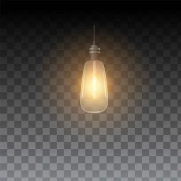 Light bulb warm light glowing, ceiling lamp switch on, realistic hanging Stock Illustration