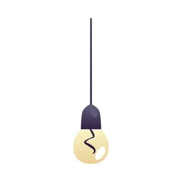 Light bulb warm light glowing, ceiling lamp switch on, vector flat hanging Stock Illustration