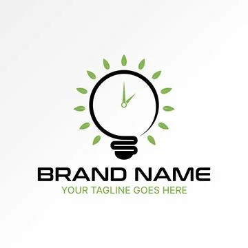 Light bulb watch clockwise leaves plant nature typography tech smart excellence Stock Illustration